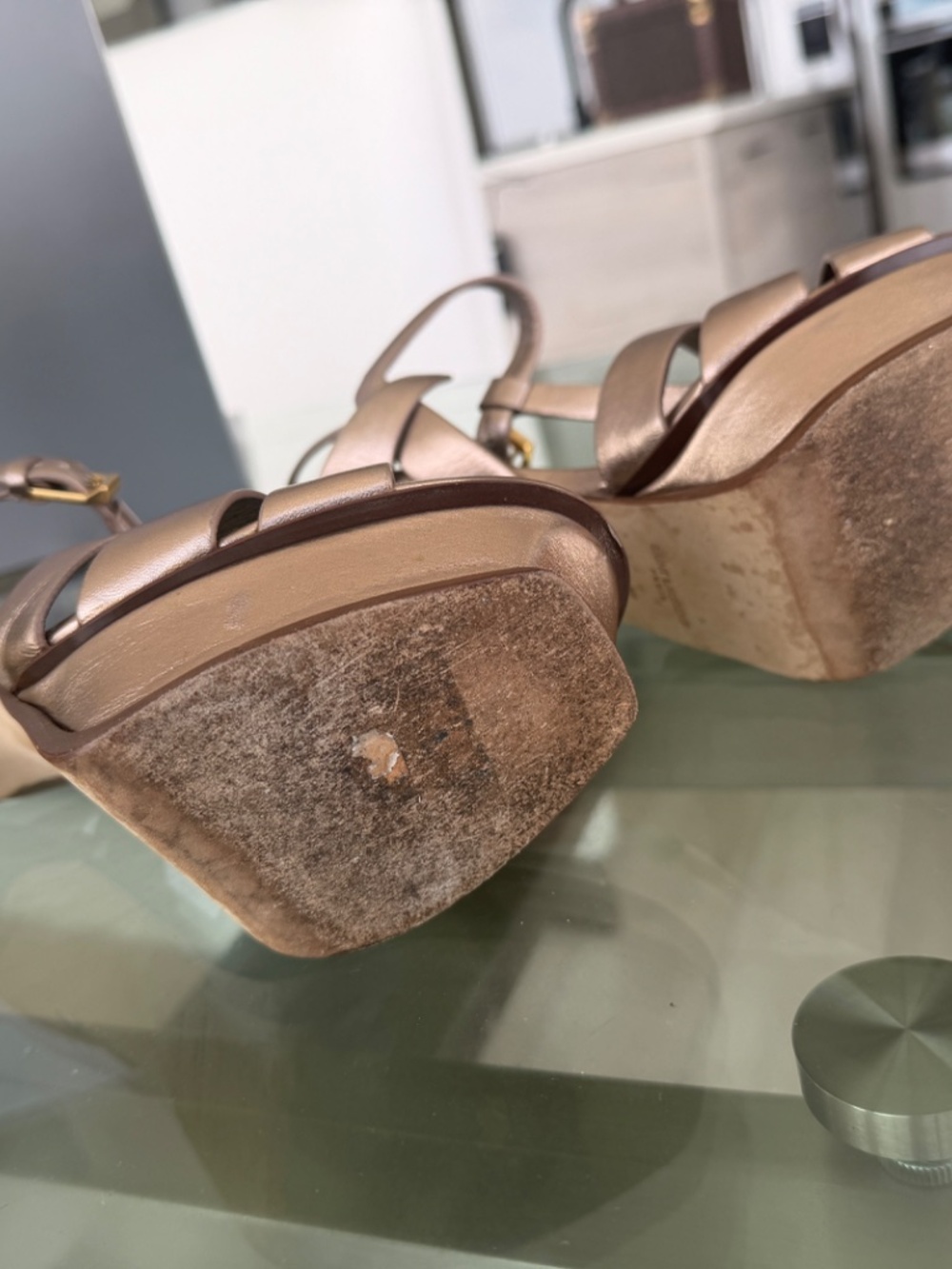 SAINT LAURENT Tribute 135 leather platform sandals 38 rose gold - Picture 6 of 9